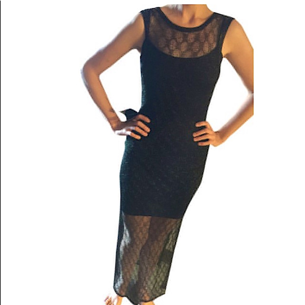 NWT🔥 Bebe Black Maxi High Side Slit Pointelle Med